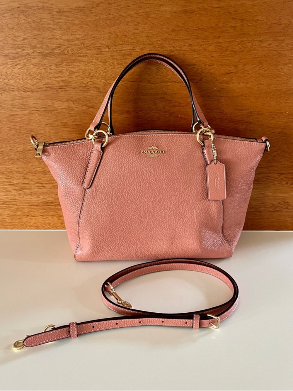 Coach F28893 pebbled leather Kelsey Satchel in peach/dusty rose